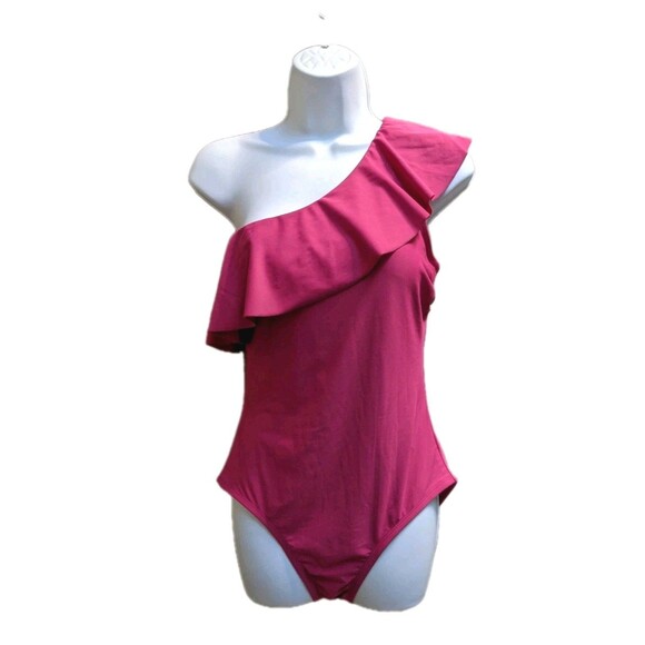 Kona Sol Women's One Piece Swimsuit Sz M One Shoulder Ruffle Pink Beach Resort - Picture 2 of 14